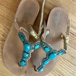 Ivanka Trump Turquoise and Gold Embellished Sandals